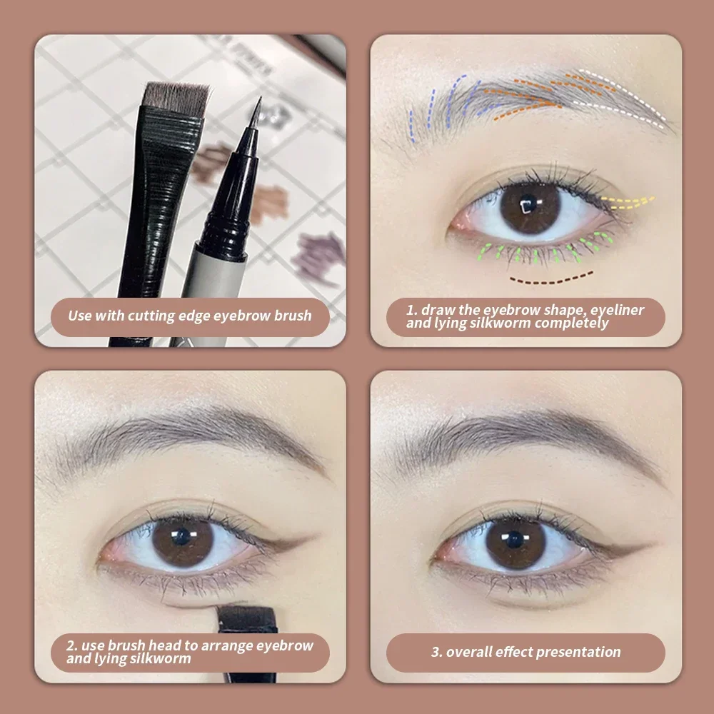 Liquid Eyebrow Pencil 4 Colors Very Fine Lying Silkworm Eyeliner Lasting Nature Water Proof Brown Gray Water-based Eyebrow Pen