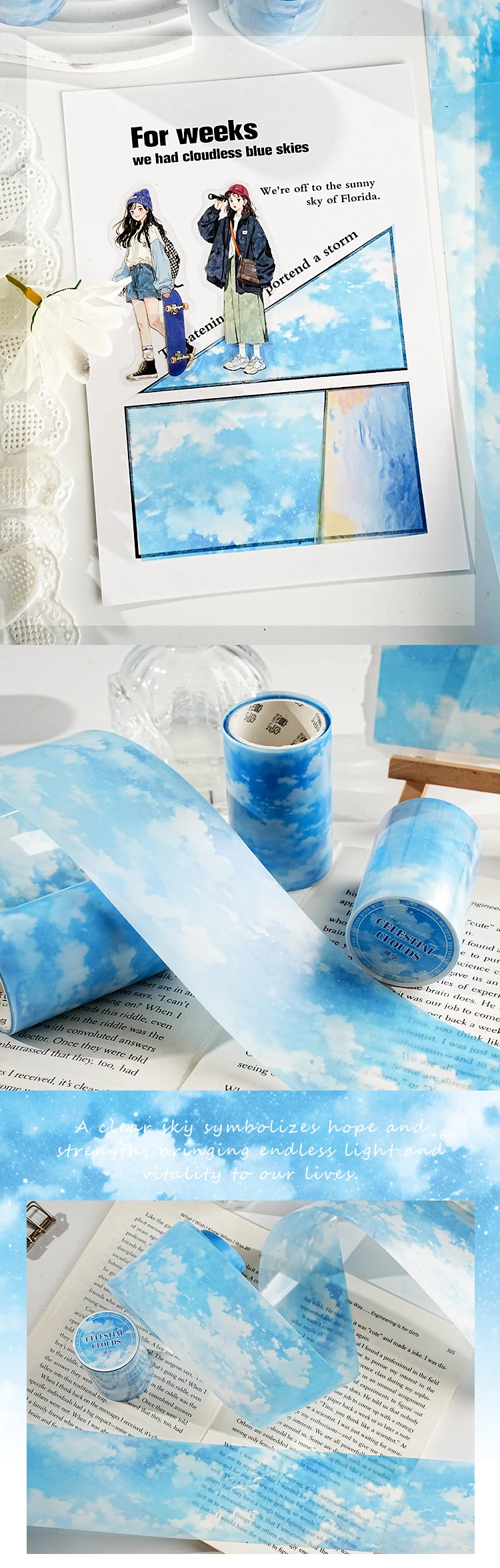 1~6 Rollen Dekorationsbänder aus der Sky Cloud Realm-Serie, Scrapbooking-Aufkleber, Material, perfekt für Bastelarbeiten, DIY-Scrapbooking-Zubehör – Detail 7