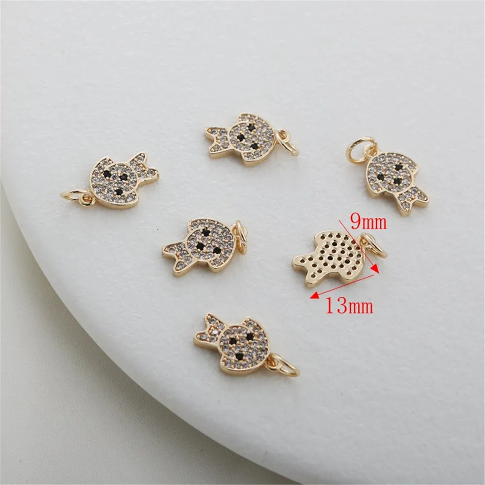 

14K Gold Color Inlaid Zircon Puppy Pendant, Bracelet Necklace, DIY Pendant Accessories, 9*13mm