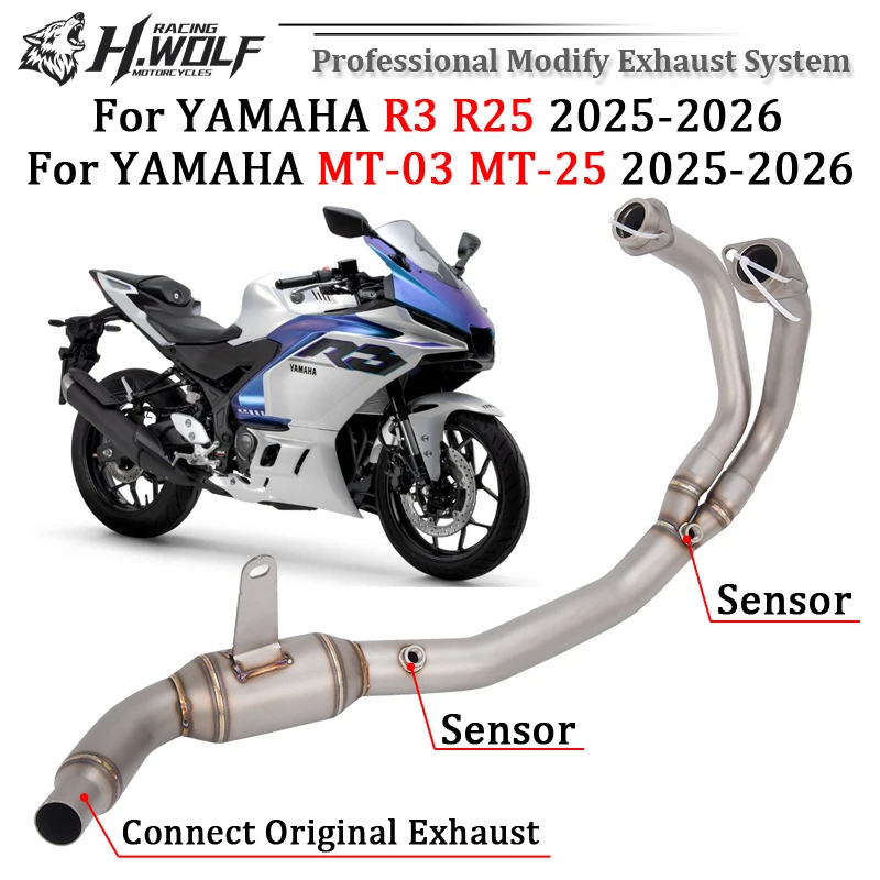 Slip On For YAMAHA YZF R3 R25 MT-03 MT-25 2025 2026 Motorcycle Exhaust Muffler Escape Moto GP Header Modify Bike Front Link Pipe