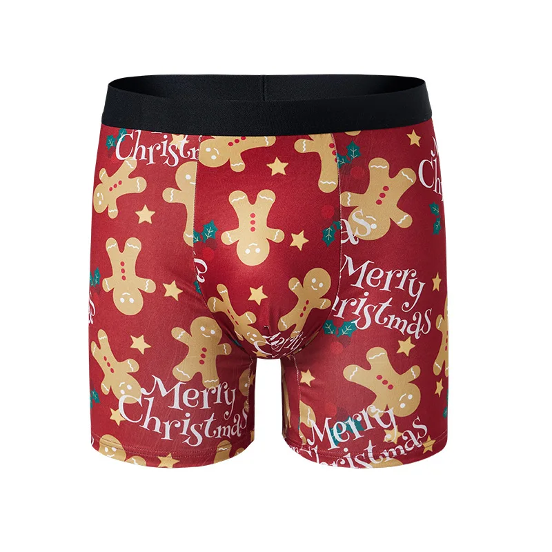 

Christmas Print Men's Underwear Breathable Gingerbread Male Boxer Shorts Casual Youth Boxers Pants For Christmas Gifts