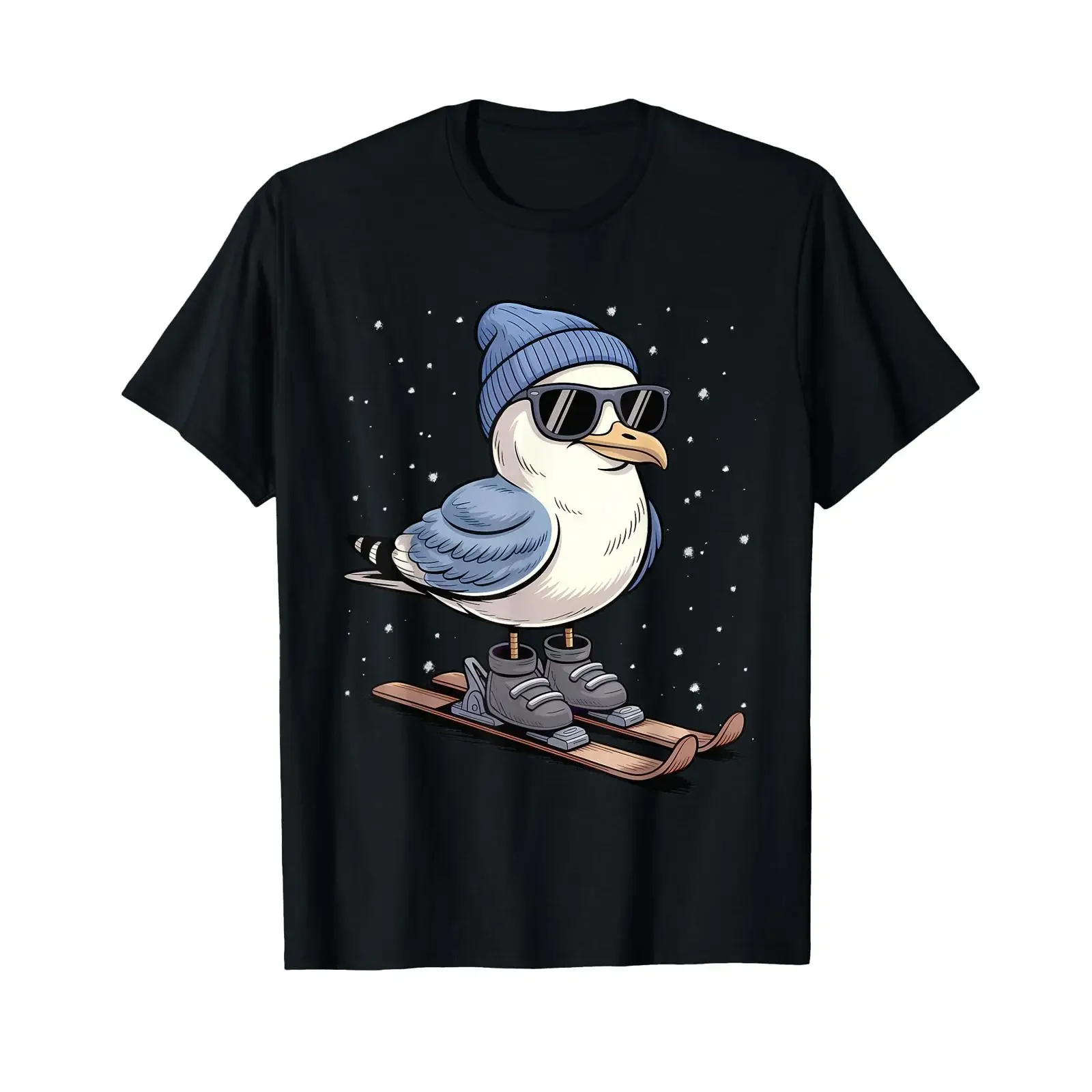 Cool seagull on skis Nordic winter après ski T shirt vintage Washed Unisex Stylish designer clothes Slightly homme Stretched