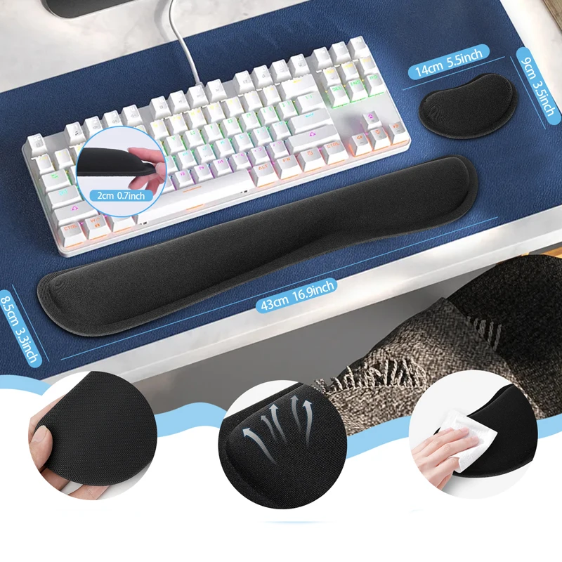 2pcs Rubber Keyboard Wrist Rest And Symbol Mouse Pad