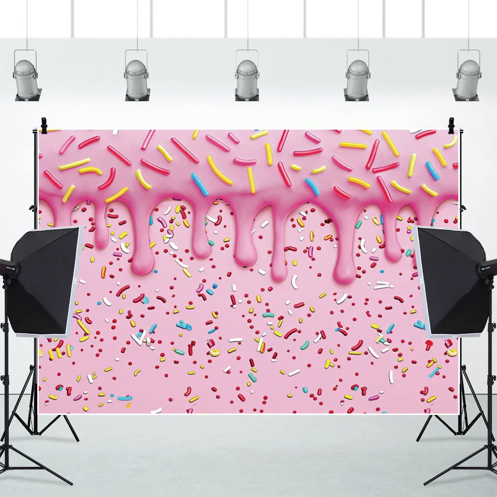 الوردي فتاة استحمام الطفل الكعك حفلة التصوير خلفية مصاصة الشوكولاته الآيس كريم الحلوى طفل عيد ميلاد صورة تبادل لاطلاق النار خلفية