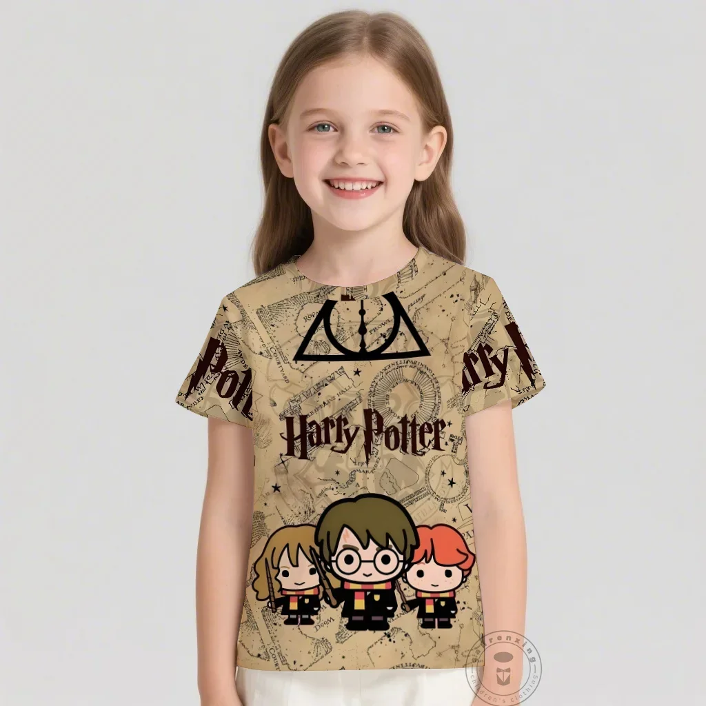 Camisetas de moda de verano, ropa de calle con estampado 3D de Harry Potter, camiseta informal para niños y niñas, camisetas de gran tamaño, ropa para niños
