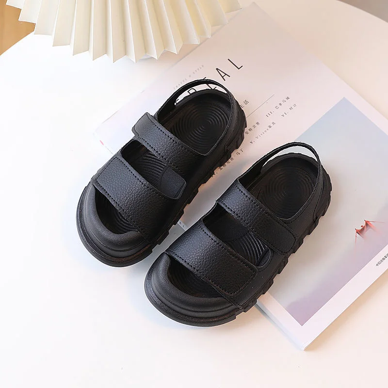 2023 Solid Baby Boys Girls Beach Shoes PU Closed Toe Sandals For Kids Summer Soft Breathable Hook Loop Casual Children Sandals