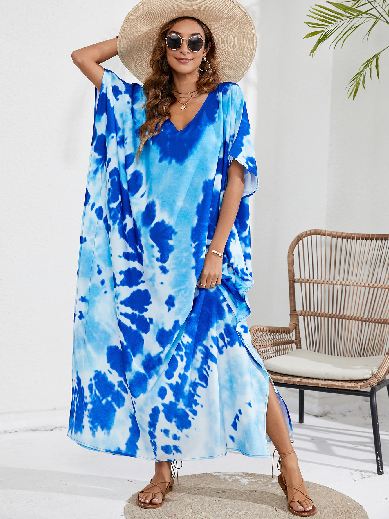 

Women's Summer Beach Cover Up, Quick Dry Tie Dye, Loose Plus Size Vacation Kaftan Beach Dress for Bikini