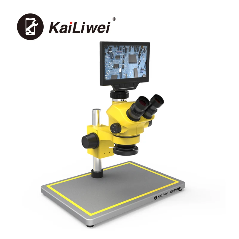 Kailiwei K7050TVP  Microscope  Mobile Phone Repairing Trinocular 7-50x 0.5xctv Stereo Microscope With 7inch Mo ni tor Wifi