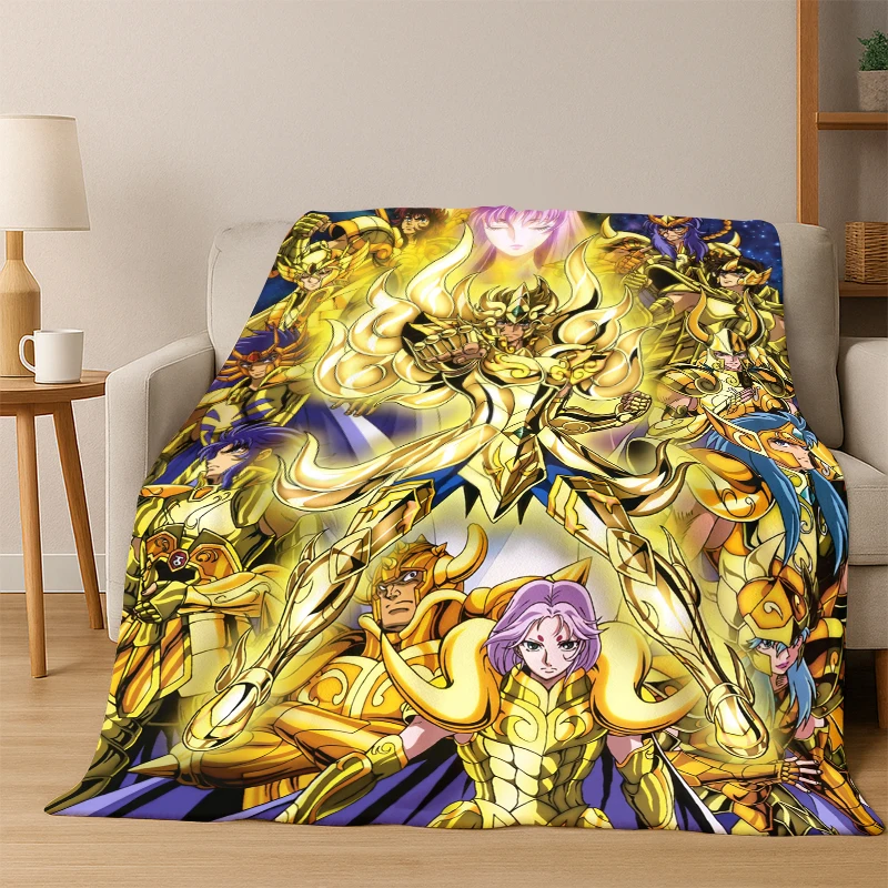 Cartoon Saint Seiya Anime Flannel Blanket Soft Warm Blanket Throw Blanket for Bedroom Living Room Bed Travel Picnic Gift