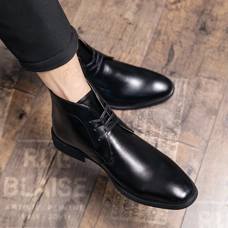 Men Chelsea Boots Men Slip-On Luxury Business Dress Short Boots Fashion Casual Career Ankle Boots Italy Handmade Leather Boots