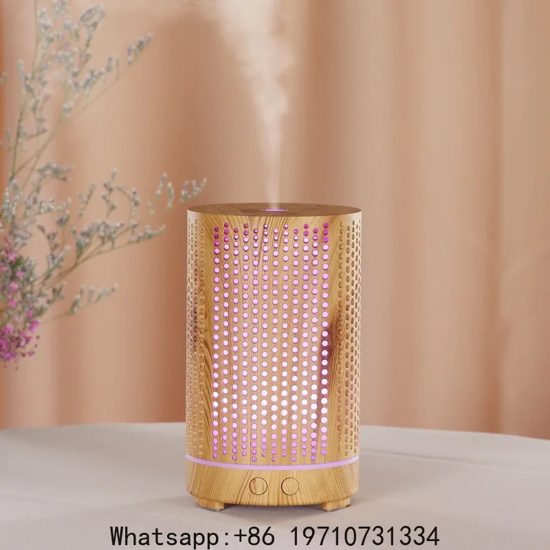 

Wood Grain Round Hole Hollow USB Colorful Aromatherapy Humidifier Household Silent 200ml