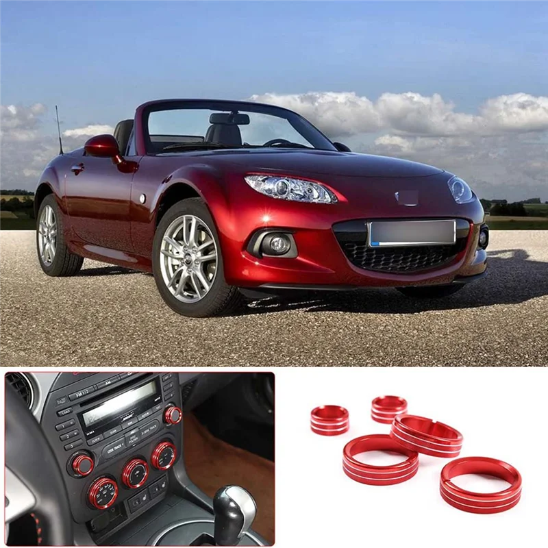 Air Conditioner Volume Knob Cover Trim Ring Decorative Aluminum Alloy for Mazda MX-5 2009-2015 Accessories (Red)