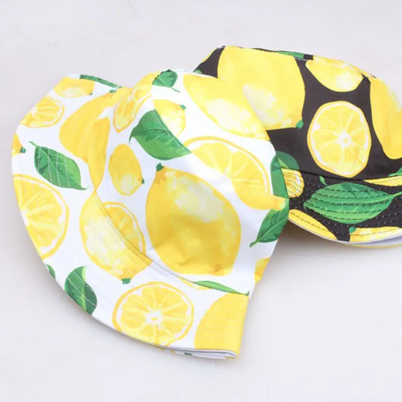 Zitrone Ananas Orange Gedruckt Eimer Hüte Sonne Panama Kappen Für Frauen Mädchen Sommer Strand Angeln Baumwolle Früchte Fischer Hut