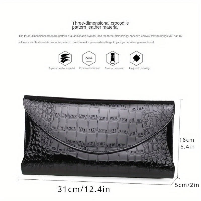 Women\'s clutch bag Large capacity patent leather clutch bag Crocodile print crossbody clutch bag