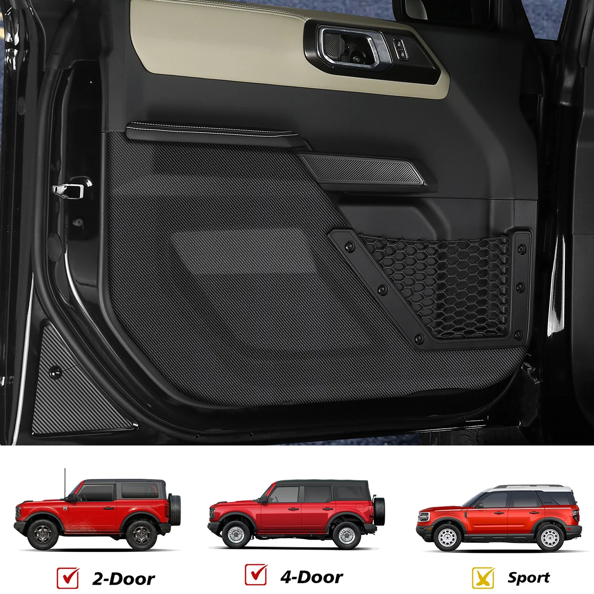 Fukumangoku is suitable for Ford Bronco 2021-2024 with door protection pads, anti dirt and anti-collision stickers, and interior