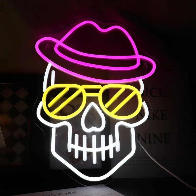 Skull LEDNeon Sign Fun Skull Neon  Game Room Bedroom Home Beer Club Pub Tabletop Wall ArtDecor PartyLight BirthdayChristmas Gift