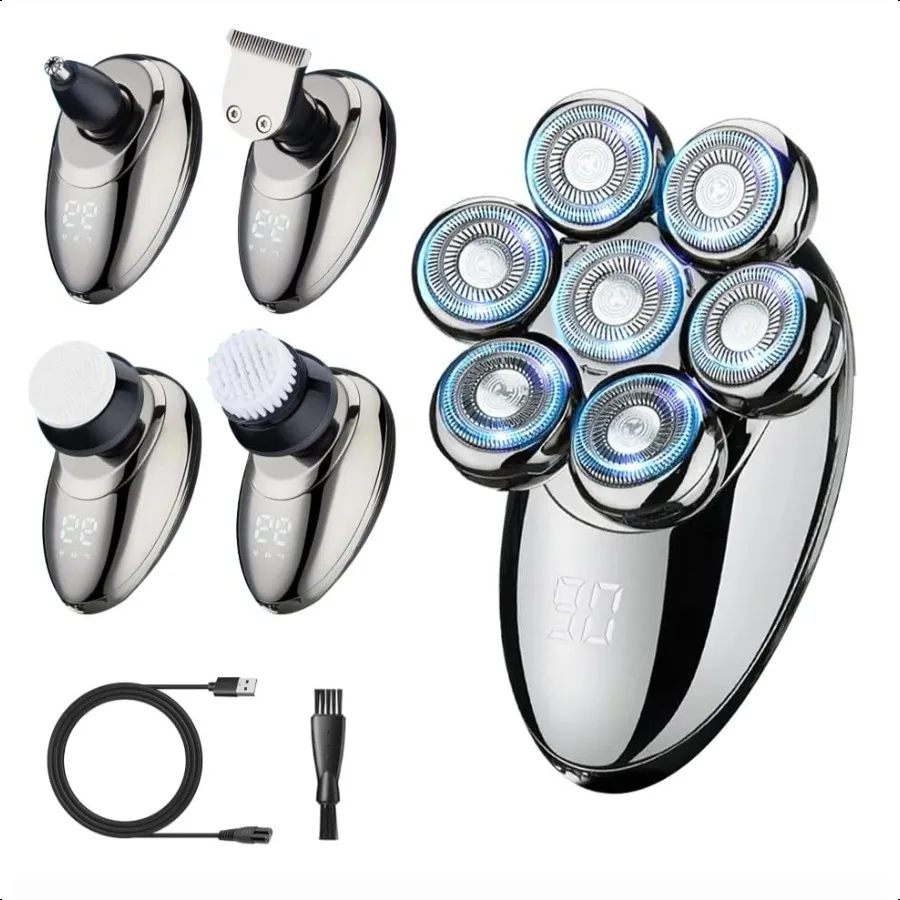 

7D Head Shavers for Bald Men Electric Razor for Men Dry Wet IPX8 Waterproof Shavers for Head Nose Face Legs Body Trimmers LED R