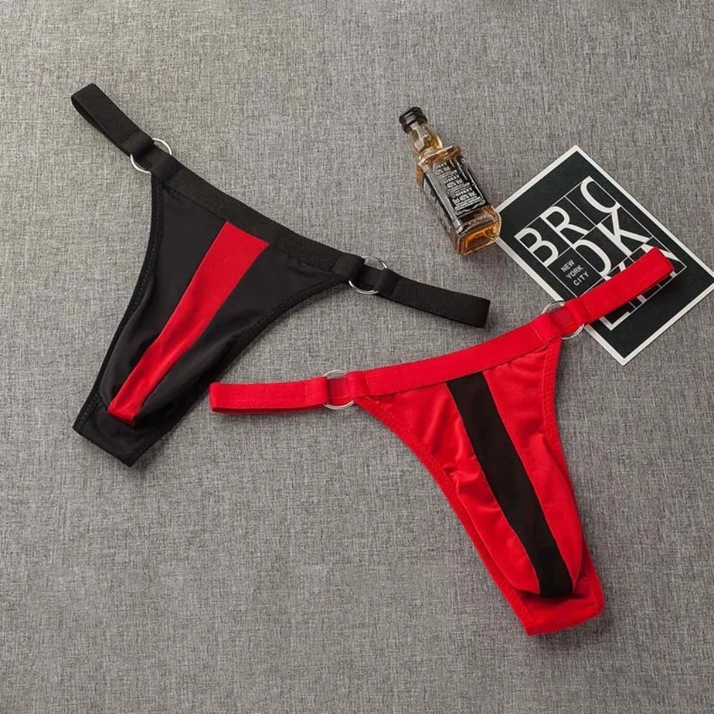 Transparent Men's Thin Thong Circular Ring Splicing Low Waist T-back Briefs Male Lingerie Thin Strip Triangle Panties Date Night