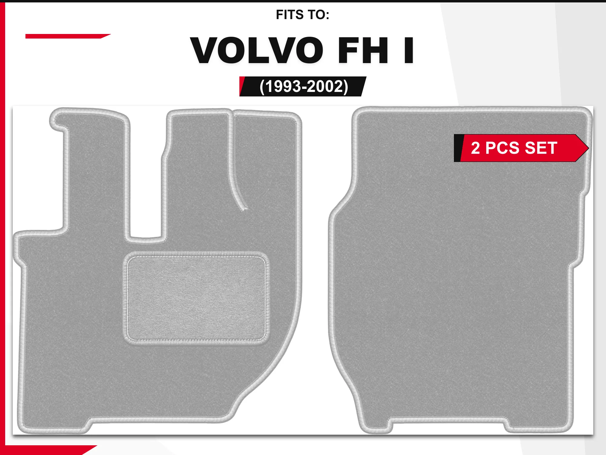 OSLO velourmatten voor: Volvo FH I 1993-2002 grijze vrachtwagen 2 stuks