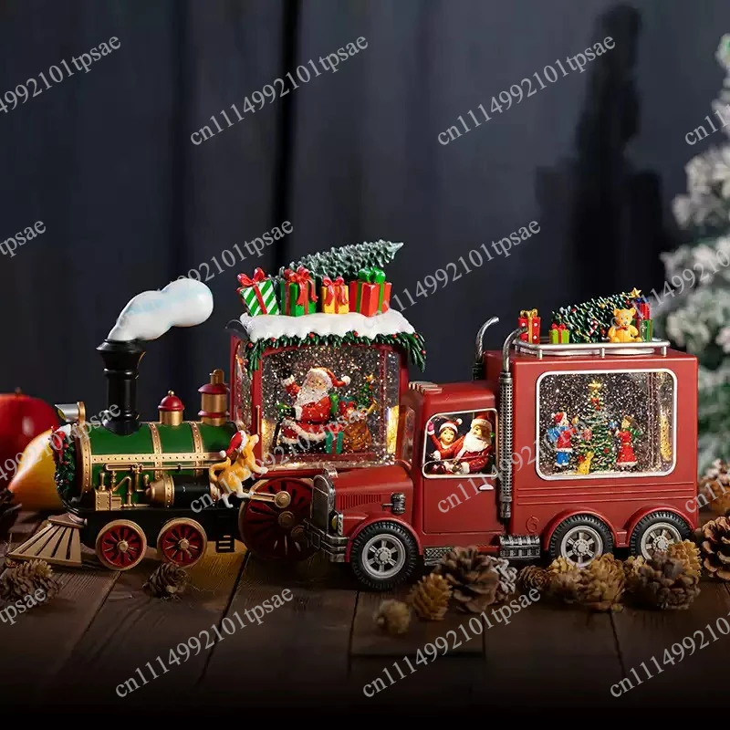 Christmas music box, train or car snowball animation scene, collector's holiday gift