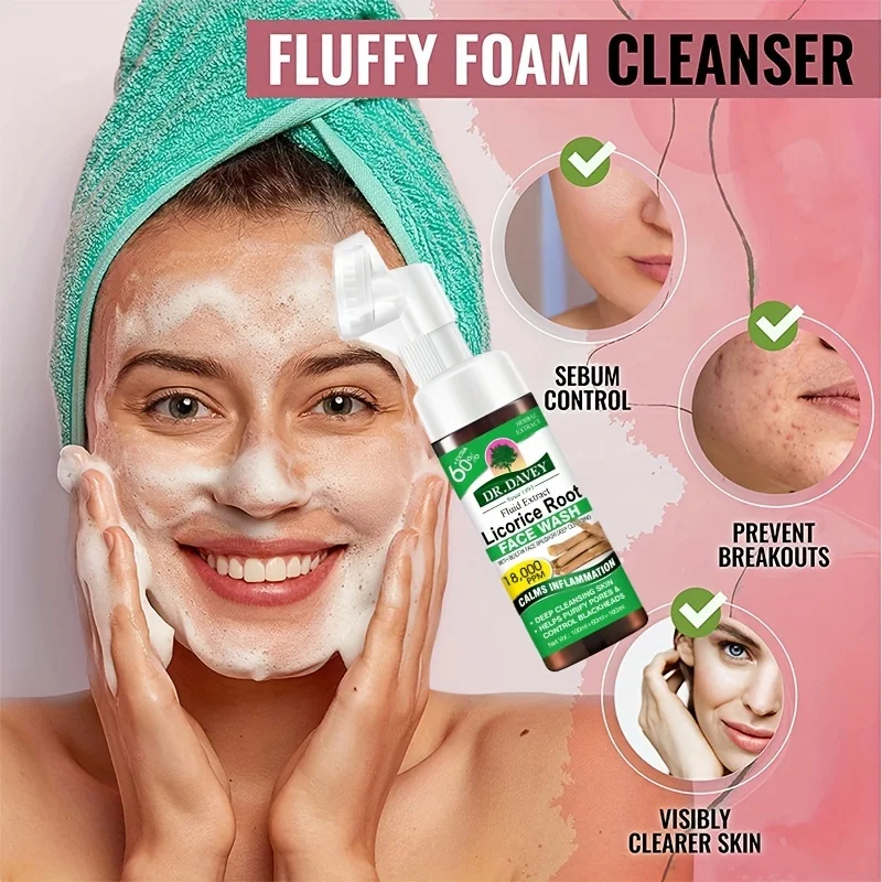 فقاعة موس منظف الوجه Licorice Root Foam Cleanser منظف الفقاعات منظف مرطب للوجه للرجال والنساء يمكن تنظيفه وليس ضيقًا #4