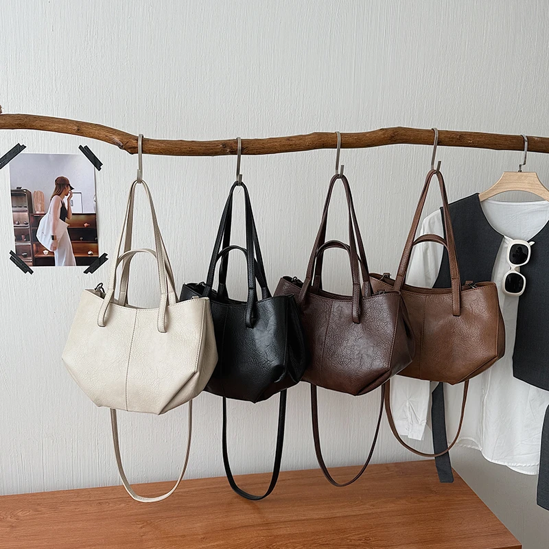 

Легкая роскошная винтажная сумка-тоут из искусственной кожи для женщин, хит продаж, минималистичная молодежная сумка через плечо, вместительная повседневная сумка на плечо