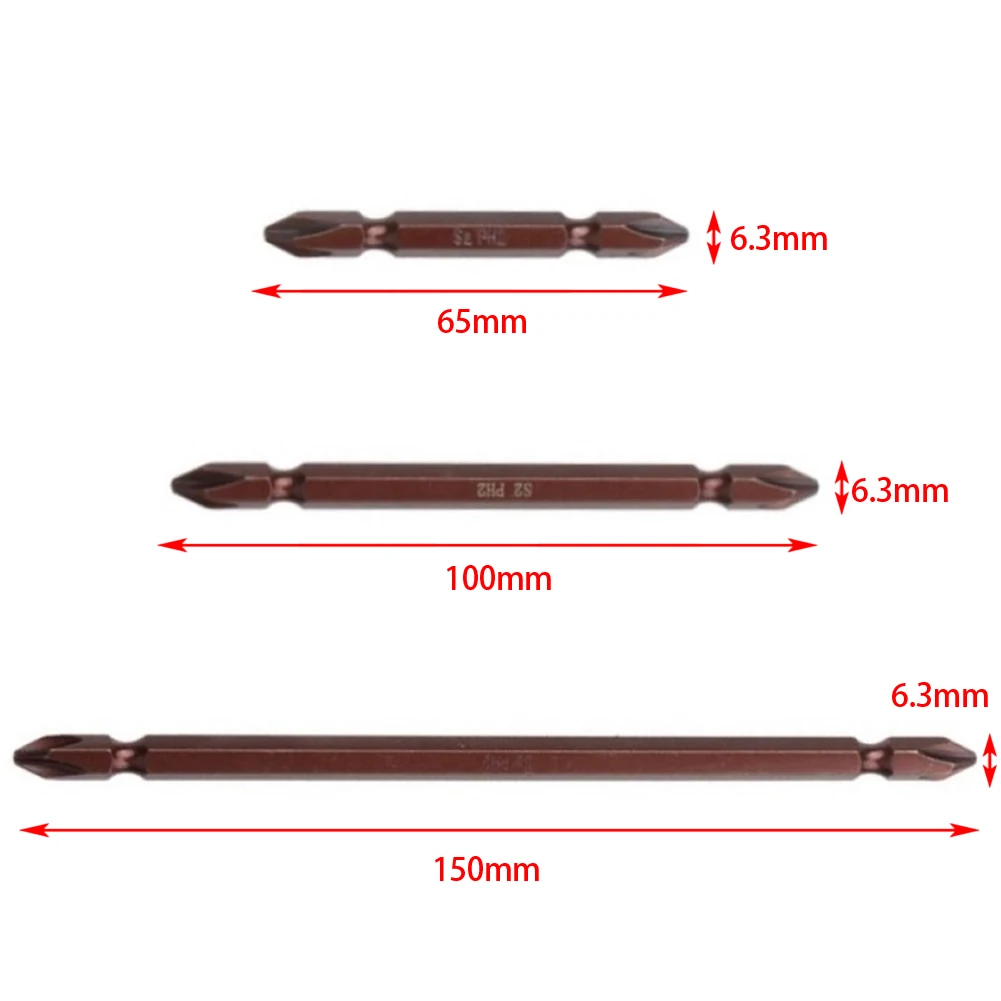 

High Quality Screwdriver Bits Set 1/4 Inch 2pcs 6.35mm Hex Shank 65mm 100mm 150mm Double Head For Electric Drill