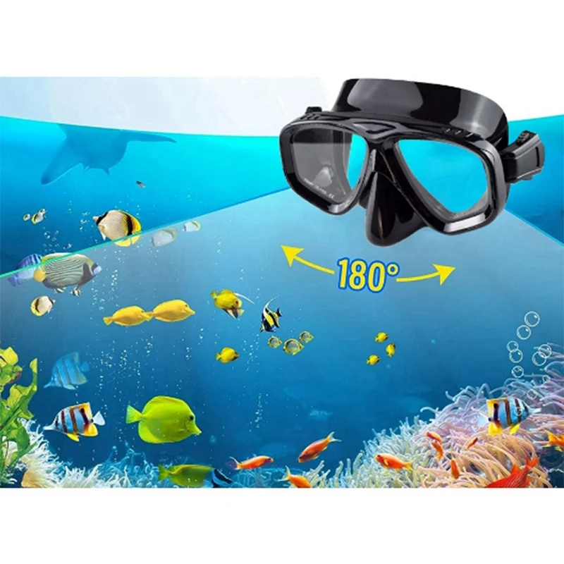 Dry Snorkel Set Diving Mask Professional Scuba Swimming Goggles Anti-Leak Anti-Fog Wide View Lenses Adults(Black)