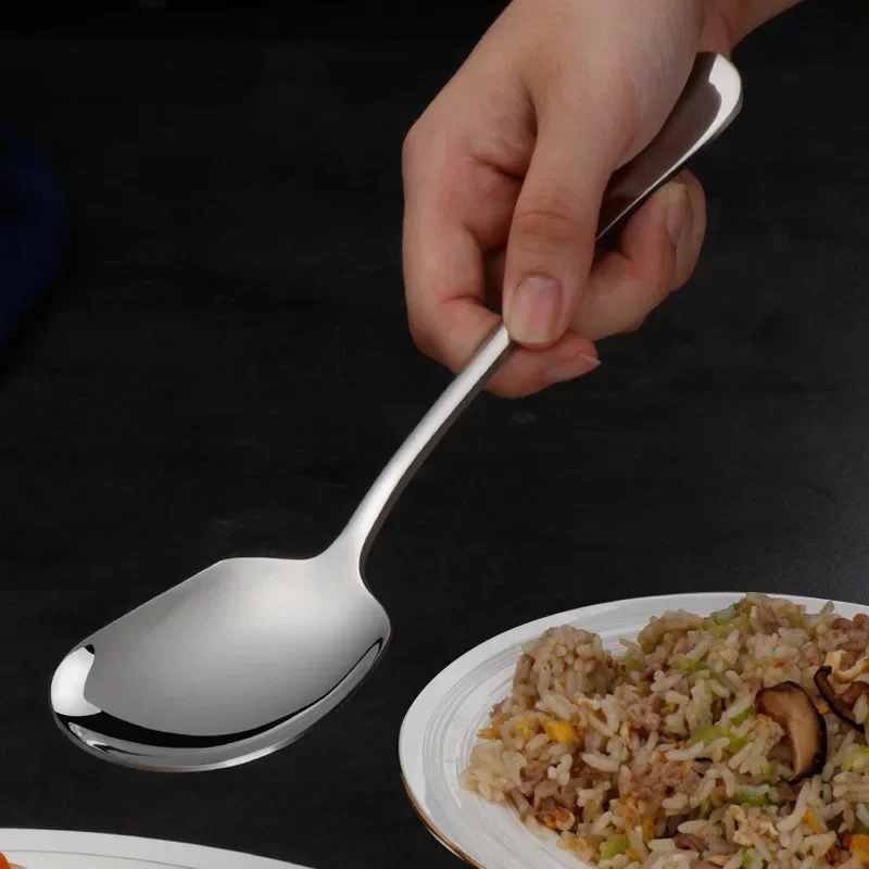 Thicken Kitchen Dinner Dish Soup Rice Western Restaurant Bar Public Spoon Large Stainless Steel Round Head Buffet Serving Spoon