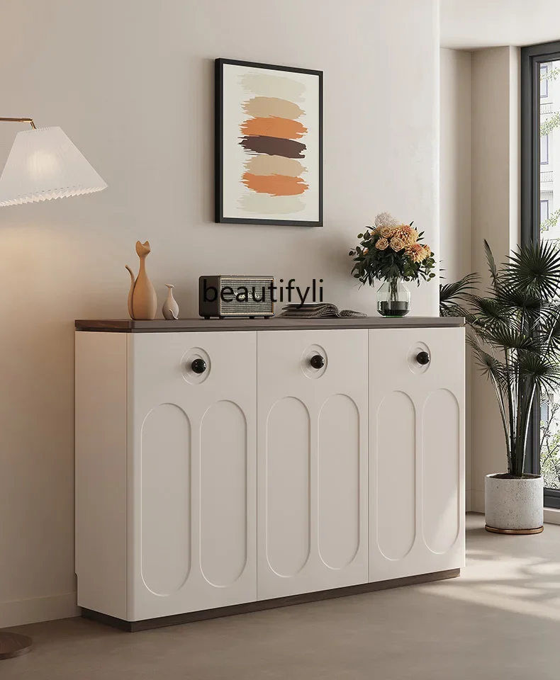 

French cream entrance entrance shoe cabinet household door locker integrated floor corridor cabinet