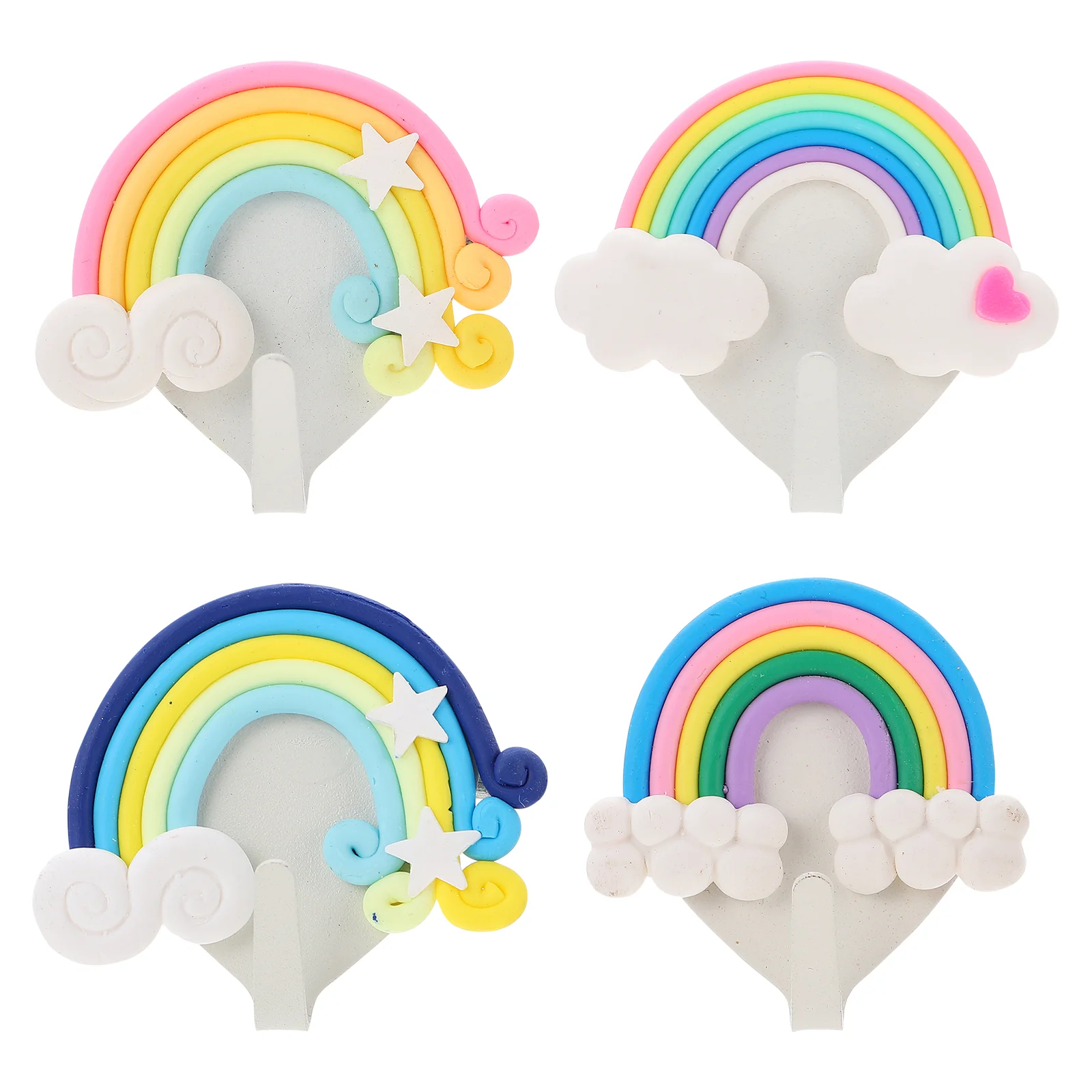 

4 Pcs Decorative Hangers Hooks Rainbow Heart Household Robe Wall Polymer Clay Design