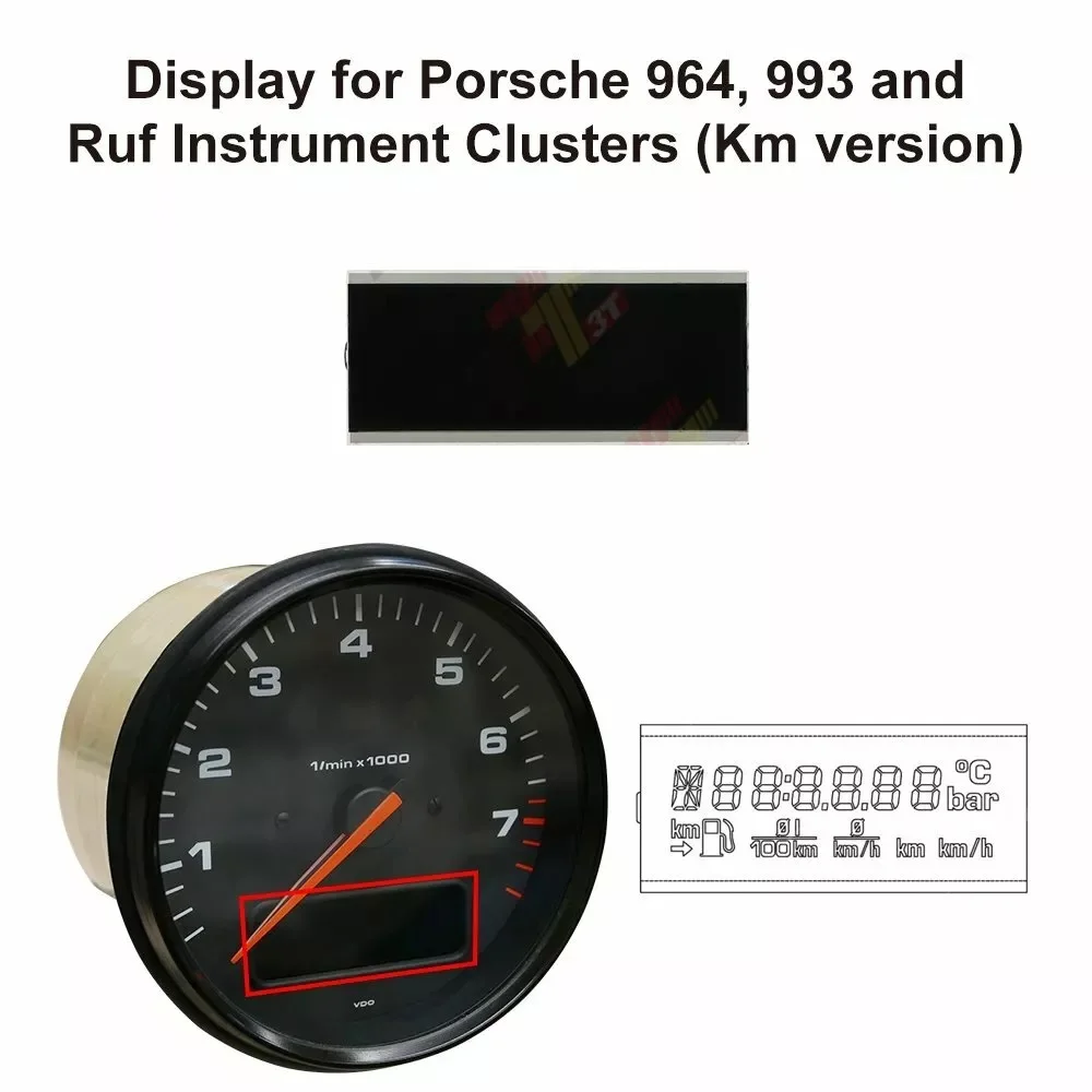 Dashboard Display for Porsche 964, 993 and Ruf Instrument Clusters (Km version)