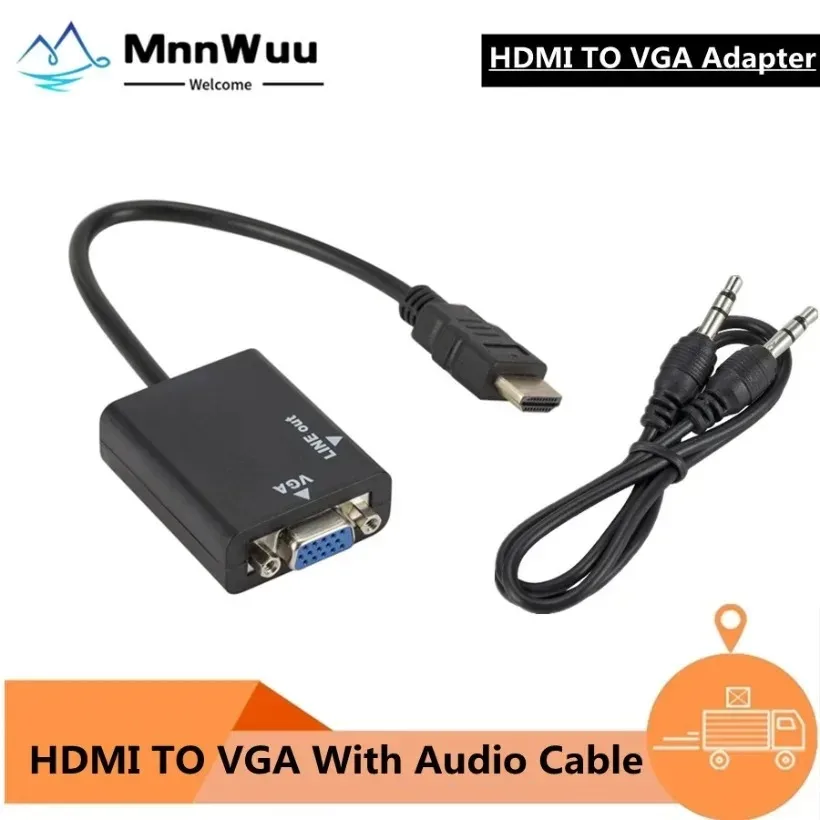 MnnWuu HDMI to VGA Adapter Cable HDMI TO VGA Converter Adapter 1080P Digital to Analog Video Audio For Tablet