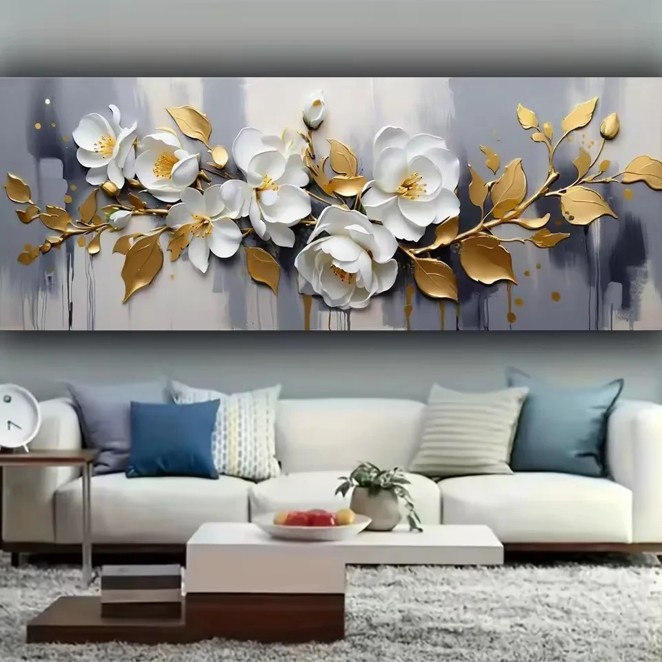 

Nordic Golden Orchid 5D Diy Diamond Painting Full Square Round Diamond Embroidery Mosaic Large Size Home Decor 300x100cm