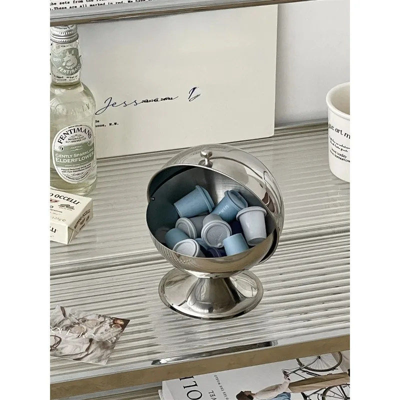 Luxury Stainl Steel Flip Cover Storage Box Capsule Coffee Storage Jar Desktop Candy Miscellaneous Metal Storage Canister