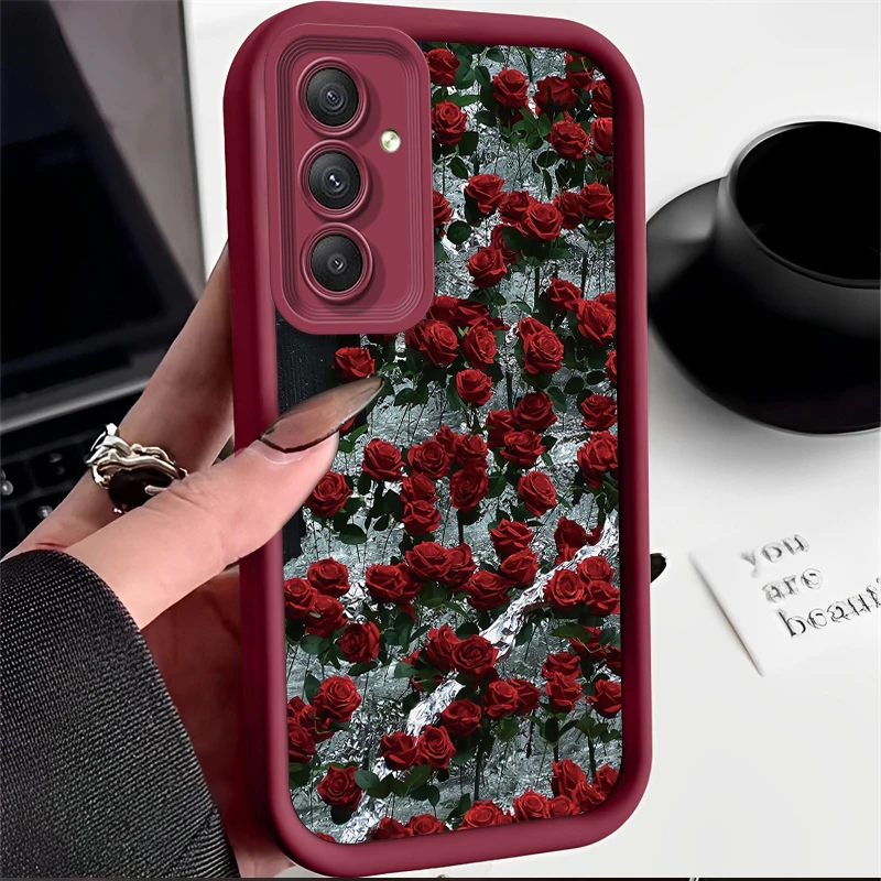 A 54 A 55 A 34 Rose Flower Silicone Phone Case For Samsung Galaxy A54 A55 A13 A14 A15 A23 A24 A25 A34 A35 4G 5G Cover A 13 A 14