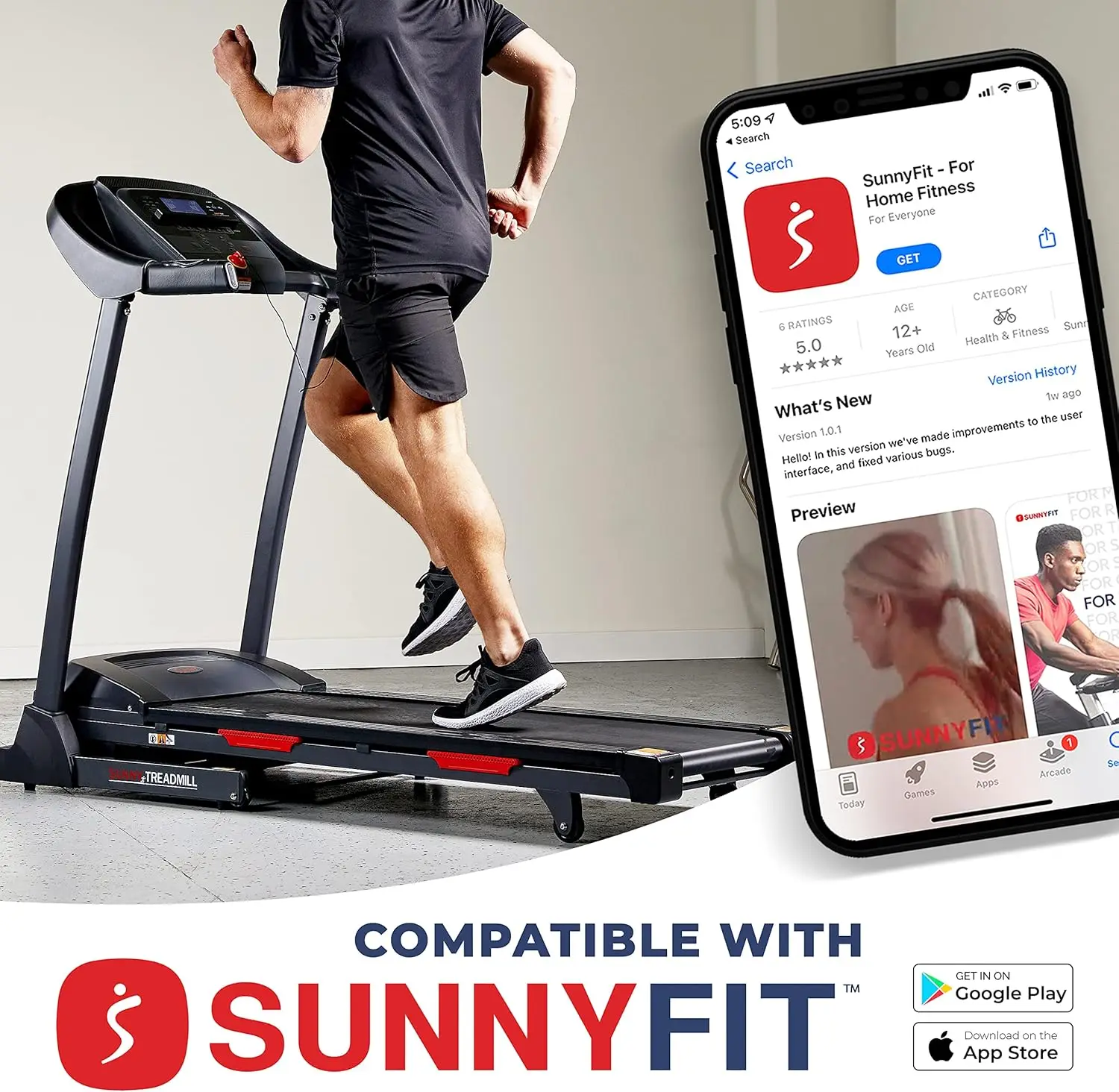 

Sunny Health & Fitness Premium Folding Treadmill for Home with Adjustable Incline, Shock Absorption, Digital Monitor