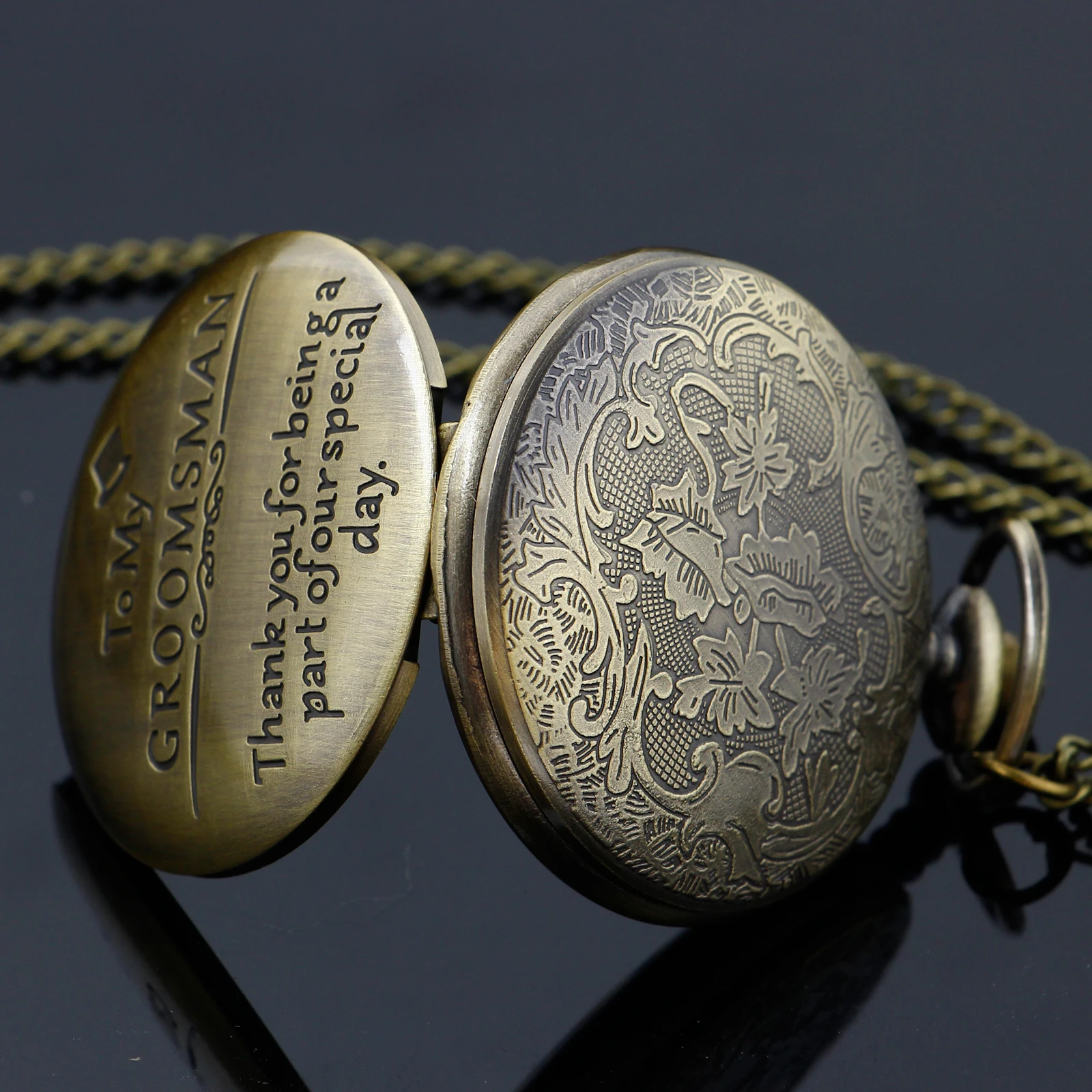 Steampunk Pocket Watch Engraved "To My GROOMSMAN" Men Necklace Pendant Pocket Watches Mens Birthday Wedding Anniversary Gifts