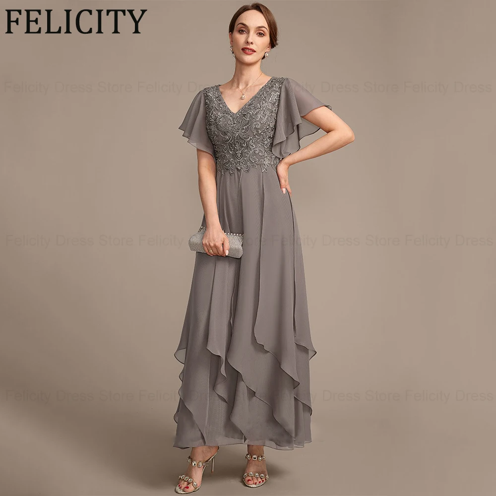 FELICITY elegante abito in Chiffon madre della sposa 2024 a-line con scollo a v alla caviglia abito da festa per gli ospiti di nozze increspature a cascata