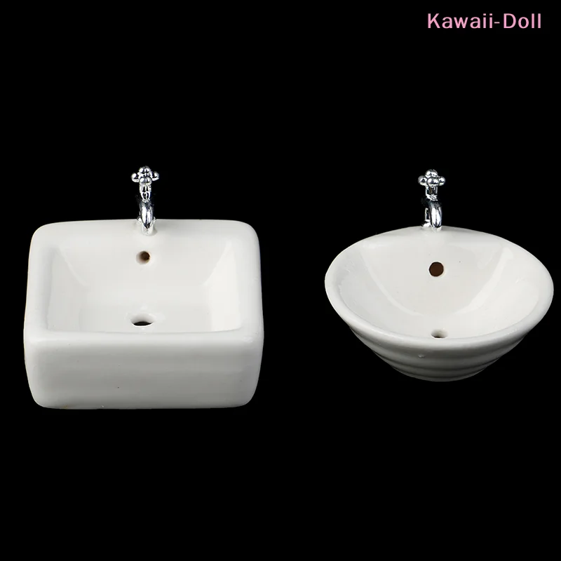 Bathroom Sink Ceramic Wash Basin Model 1:12 Dollhouse Miniature Accessories Toys