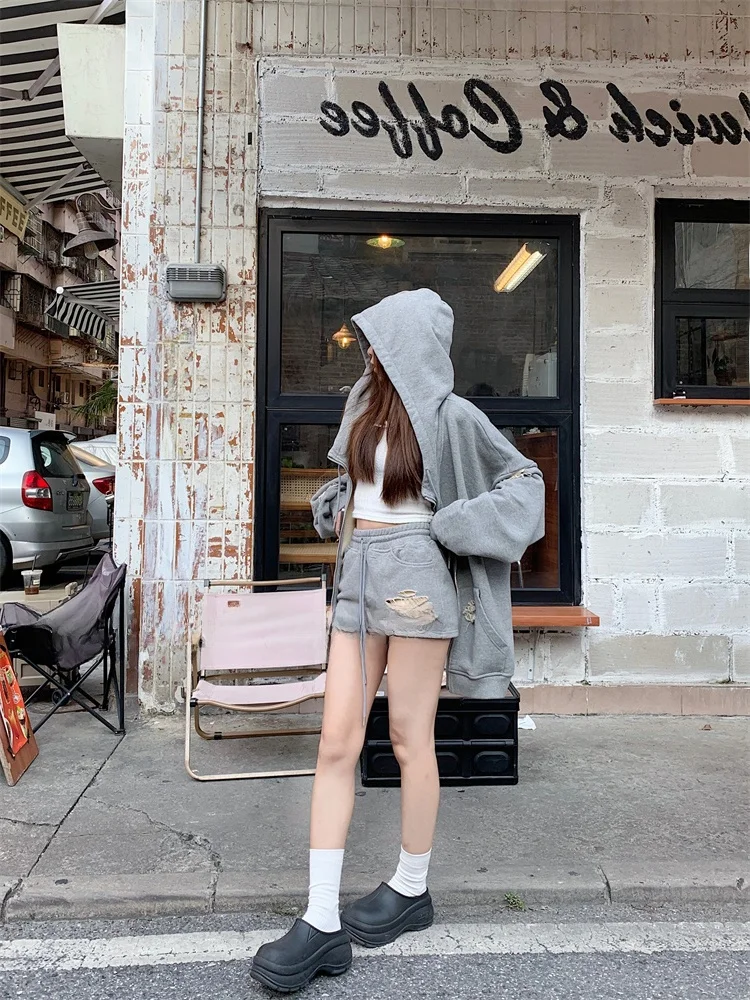 Nofat Spicy Girl Lazy Rebel Heavyweight Loose Cardigan Sweatshirt Set Women's Wrap Hip Skirt Two-Piece Set Casual Fashion image 3