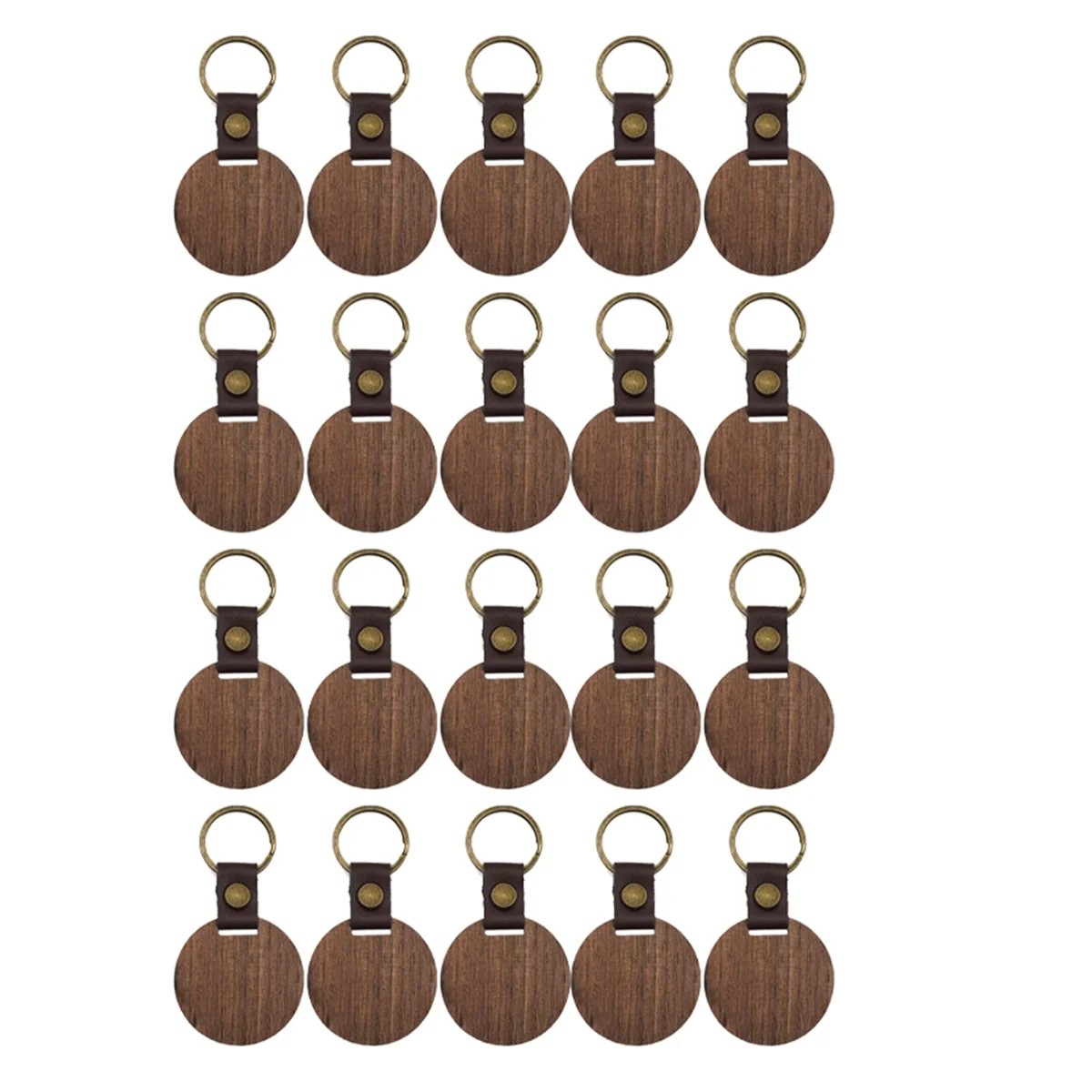 

20Packs Wooden Keychain Blanks Leather Keychain Blank Wood Walnut with Keyring for DIY Engraving Gift Round