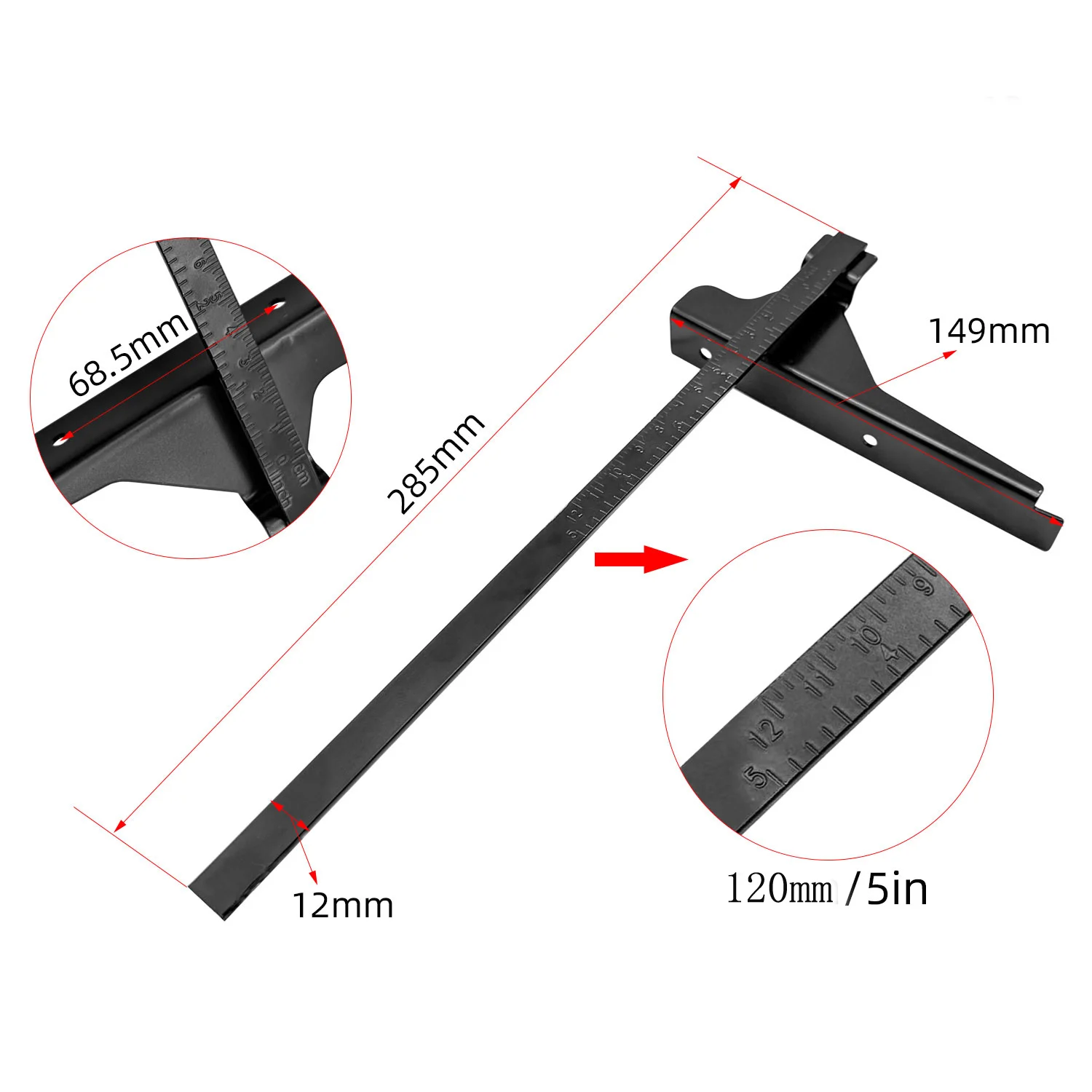 Electric Saw Scale Gauge for Wood Cutting and Engraving Clear Markings Bimetal Construction 149g Black 28.5x1.2x14.9cm