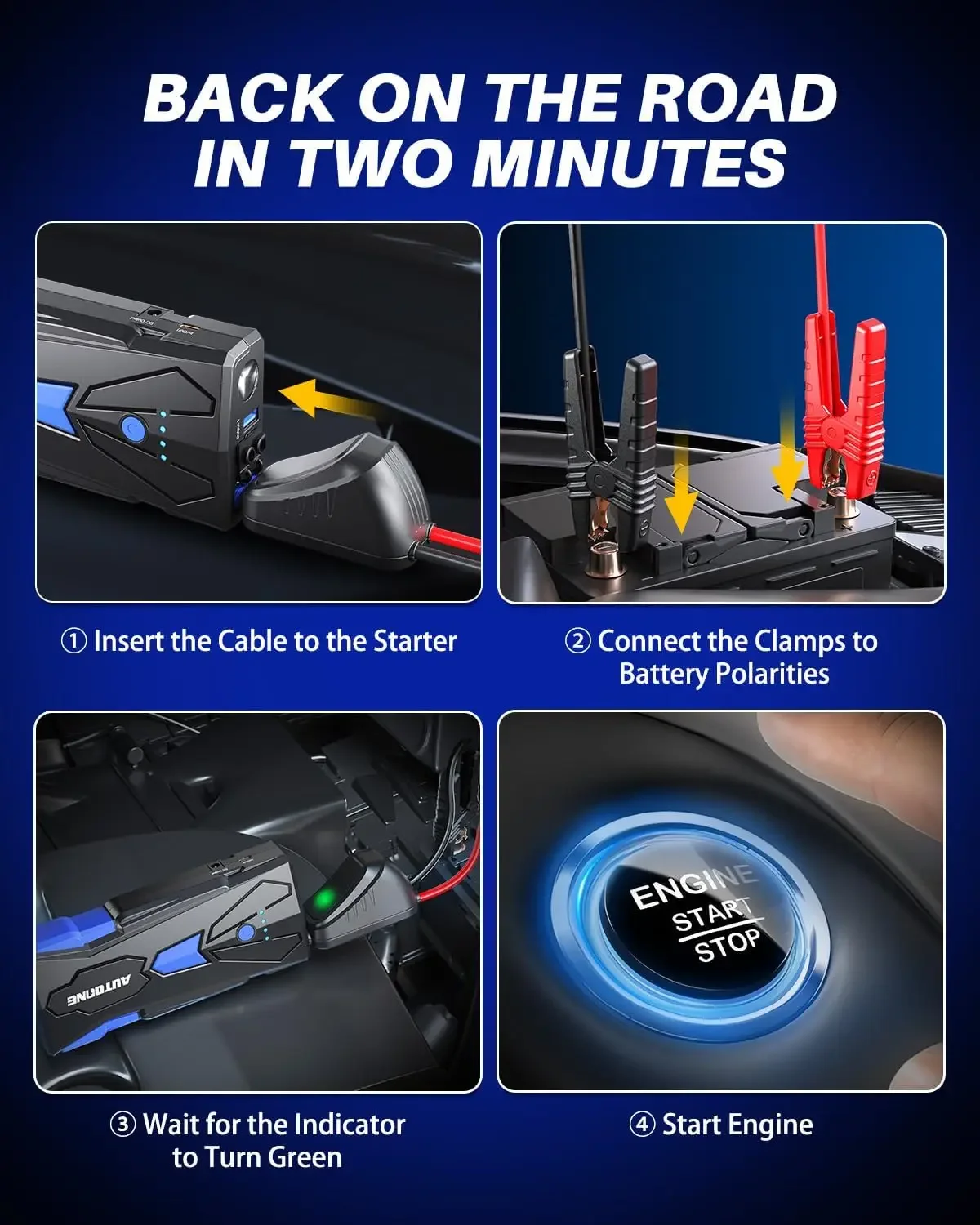 Customizable-6000A Car Battery Jump Starter Up To All Gas,Car Battery Jumper Starter Portable 12V Jump Box With USB Output