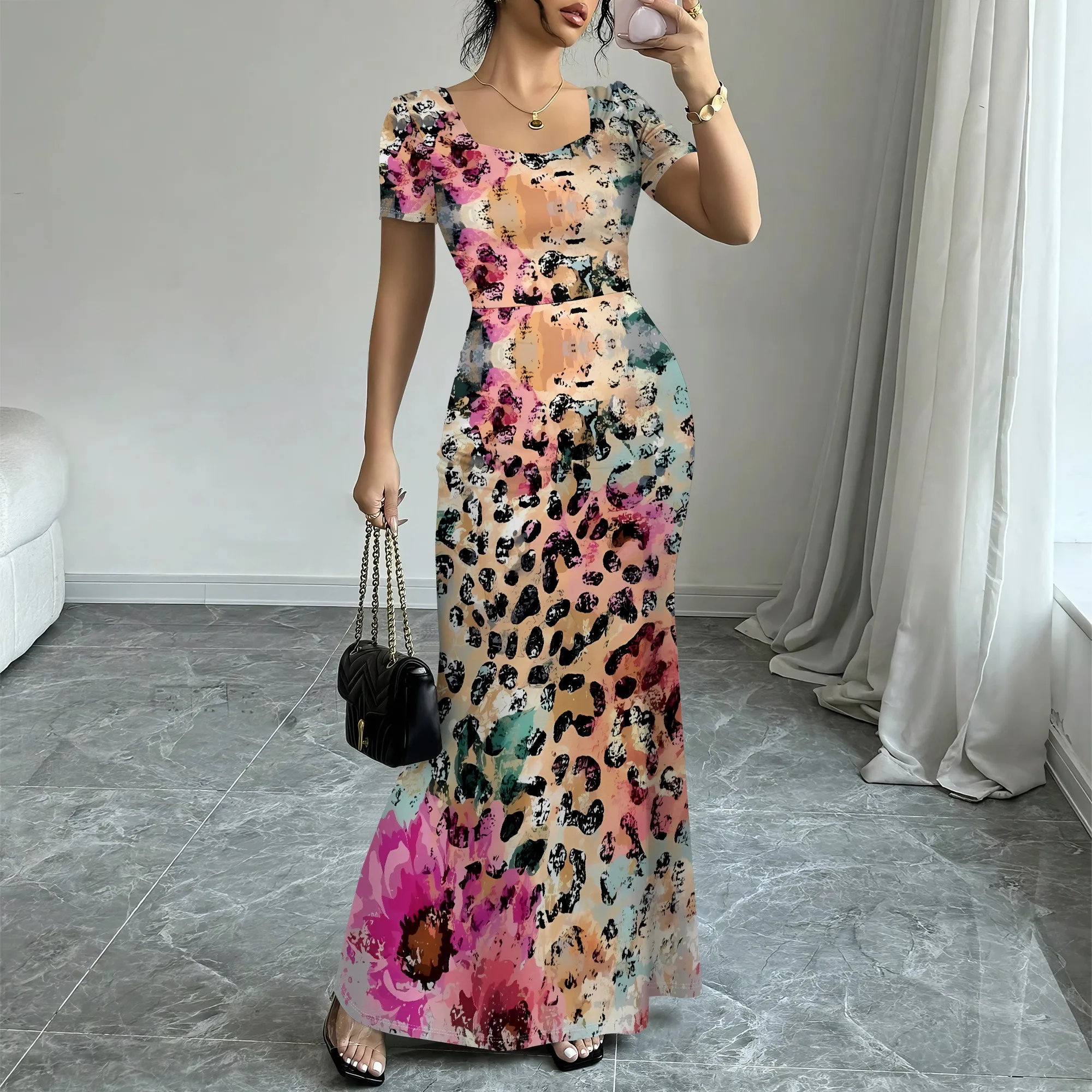 

EQQZD Women's Ruby Red Square-Neck Mermaid Dress Polyester Evening Winter Luxurious