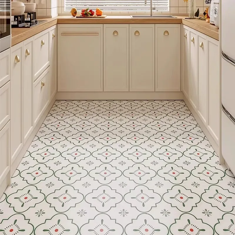 PVC Kitchen Carpet Waterproof Non-slip Oil-proof Leather Rug Floral Pattern Rugs Full Coverage Mat Home Decor Alfombra De Cocina