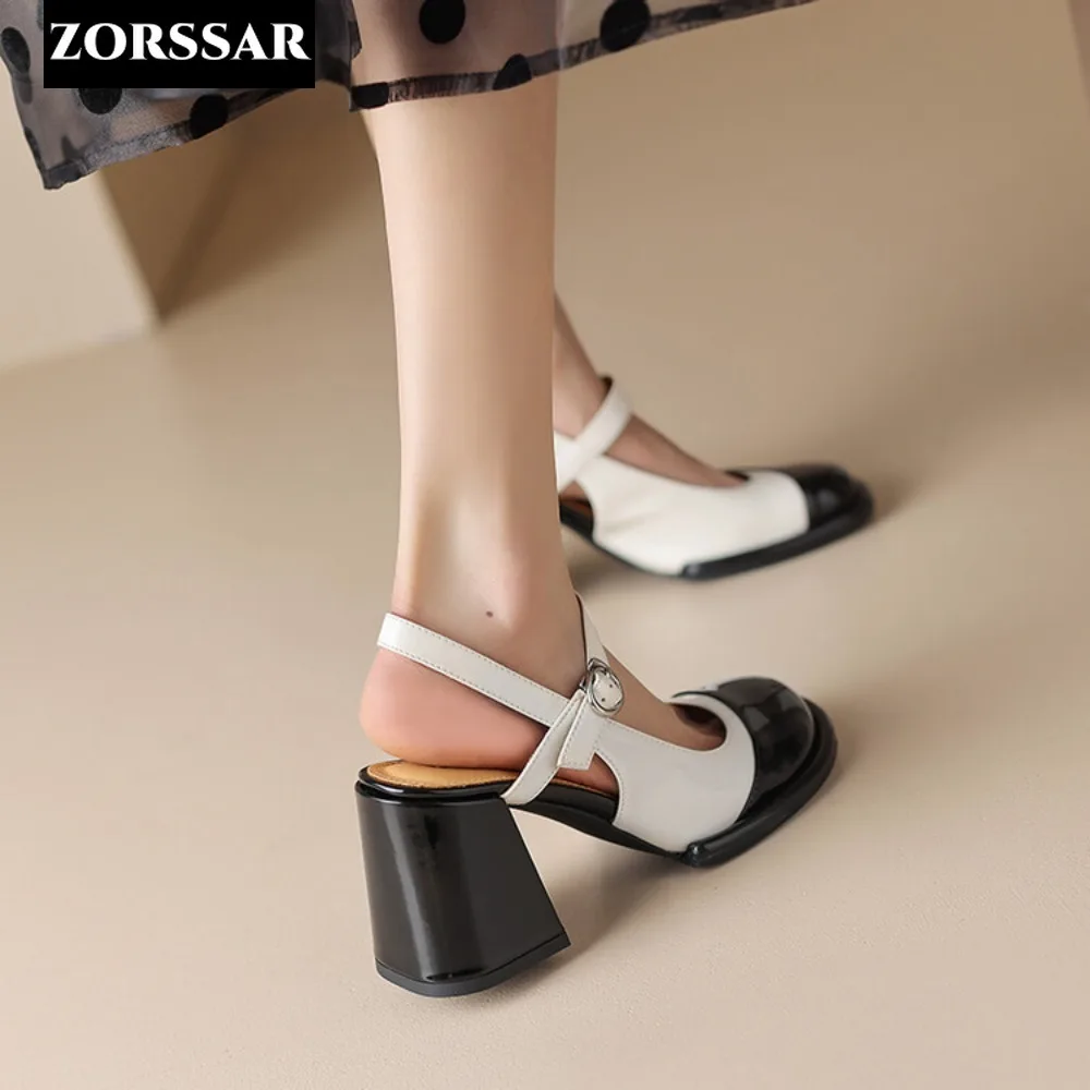 Gold Silver High Heels for Women 2024 Fashion Round Toe Genuine Leather Slingbacks Pumps Elegant Lady Heeled Shoes Summer Sandal