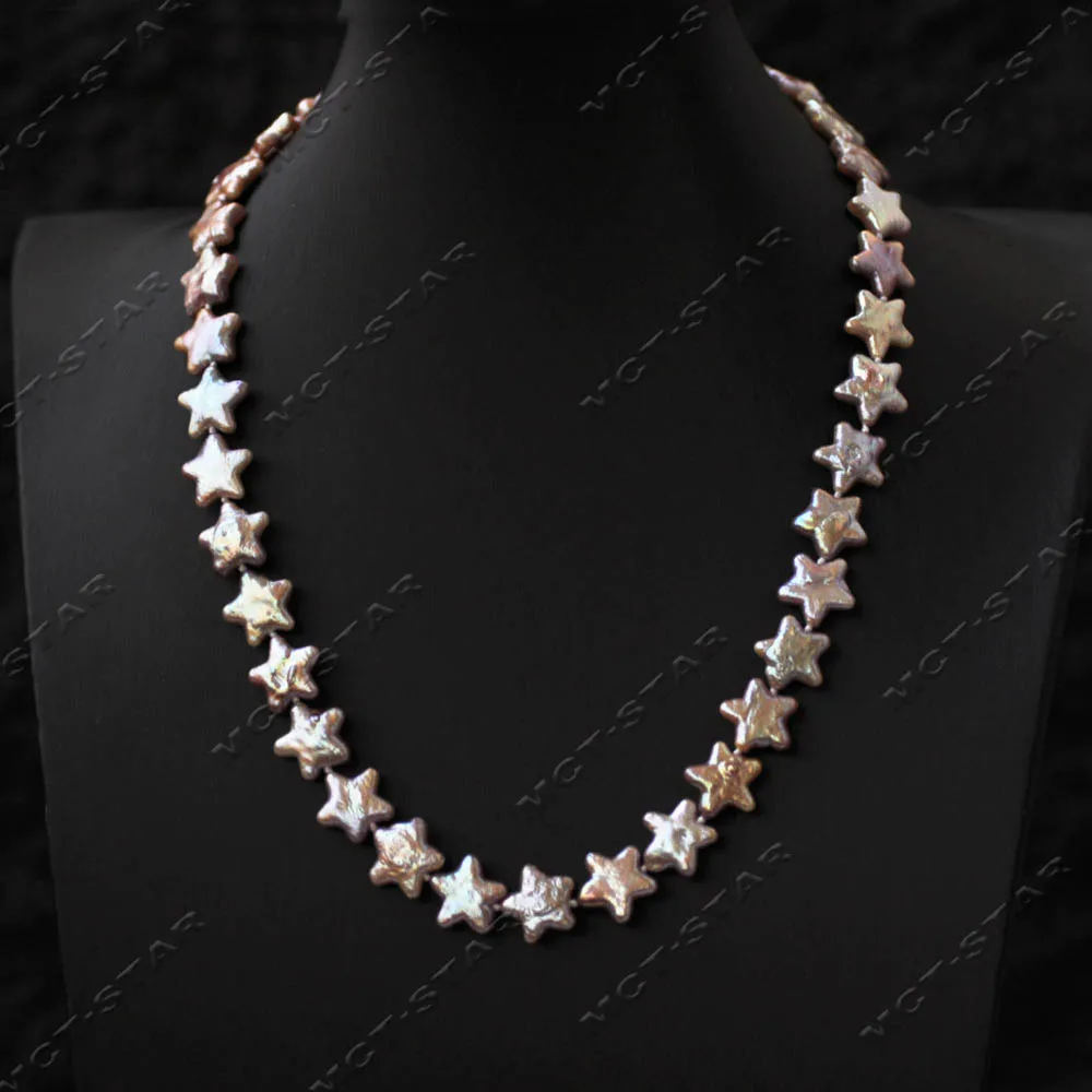 

MTC·STAR Cute 18" 12mm Natural Real Lavender Five-pointed Star Freshwater Pearl Necklace CZ (Z14309)