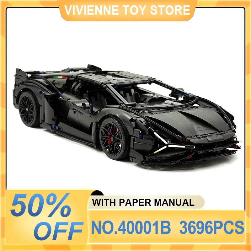 New MOC 40001B High-tech Technology RC Super Racing Sport Hypercar Building Blocks Black Knigh Puzzle Toy Christmas Gift For Kid