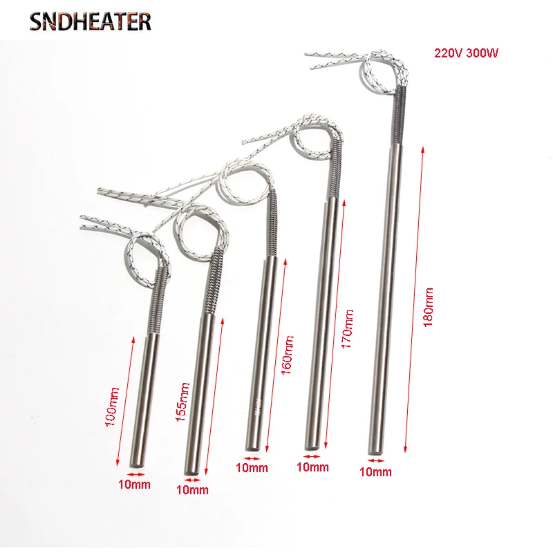 SNDHEATER Cartridge Heater 220V 300W Air Heater Spark Plug Ignition Pellet Igniter 10x100/155/160/170/180mm 304SUS Heat Tube 1pc